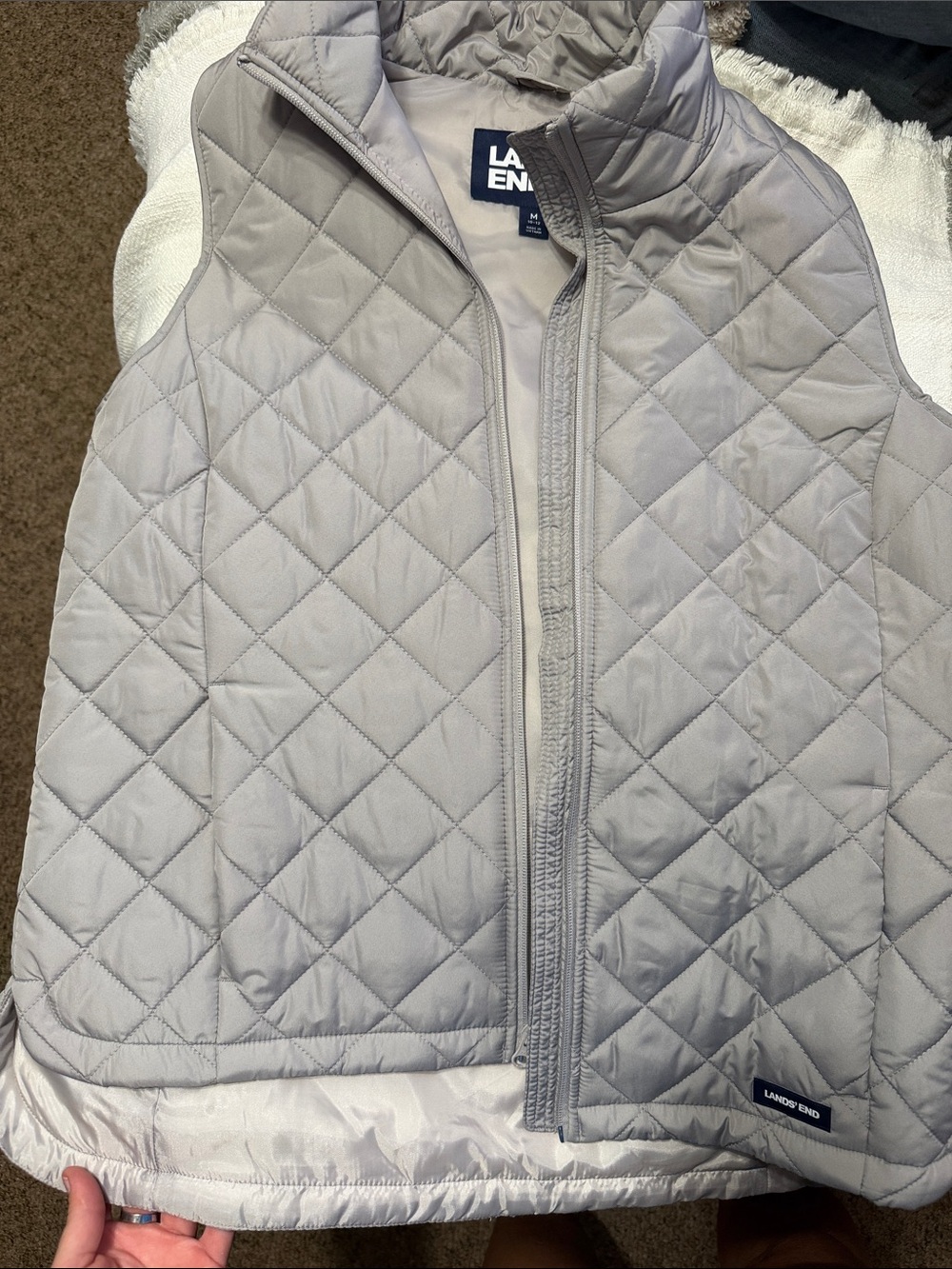 Lands' End Quilted Light Gray womens Vest